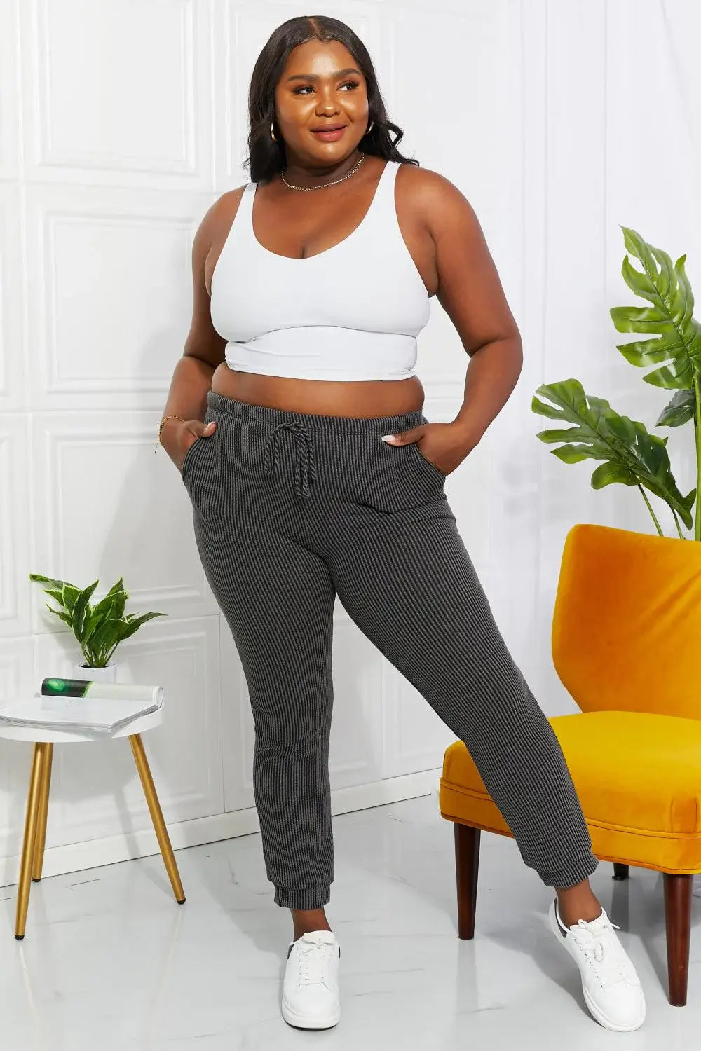 Blumin Apparel Full Size Easy Living Ribbed Joggers - Trendsi - Flyclothing LLC