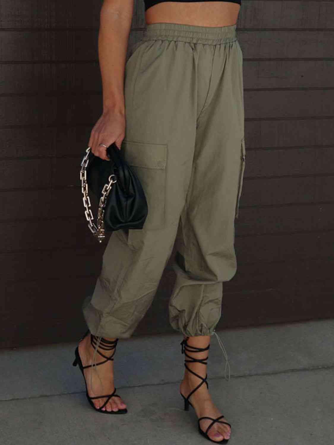 High Waist Drawstring Pants with Pockets - Trendsi