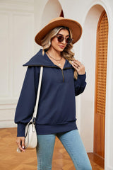 Half-Zip Collared Sweatshirt - Trendsi