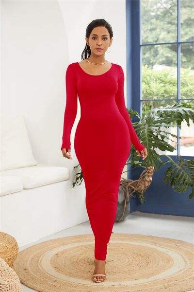 Round Neck Long Sleeve Maxi Wrap Dress - Trendsi - Flyclothing LLC