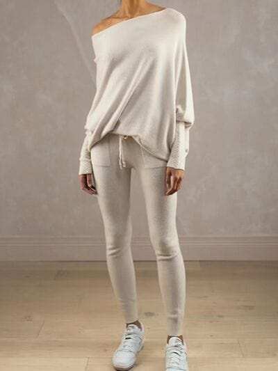 Full Size Boat Neck Batwing Sleeve Knit Top - Trendsi - Flyclothing LLC