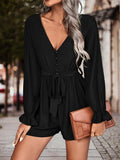 Long Flounce Sleeve V-Neck Romper - Trendsi - Flyclothing LLC
