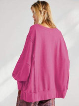 Slit Round Neck Dropped Shoulder T-Shirt - Trendsi - Flyclothing LLC