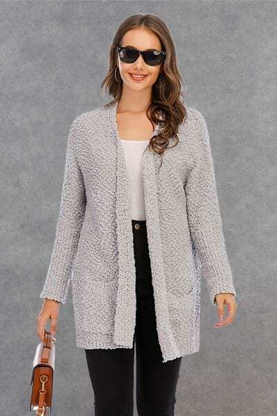 Pocketed Open Front Long Sleeve Cardigan - Trendsi - Flyclothing LLC