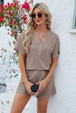 Notched Button Detail Dropped Shoulder Top and Shorts Set - Trendsi - Flyclothing LLC