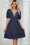 V-Neck Puff Sleeve Dress - Trendsi - Flyclothing LLC
