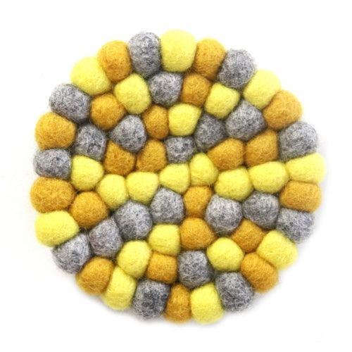 Hand Crafted Felt Ball Trivets from Nepal: Round Chakra, Yellows - Global Groove (T) - Flyclothing LLC