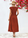Tie Belt Ruffled Tiered Dress - Trendsi - Flyclothing LLC
