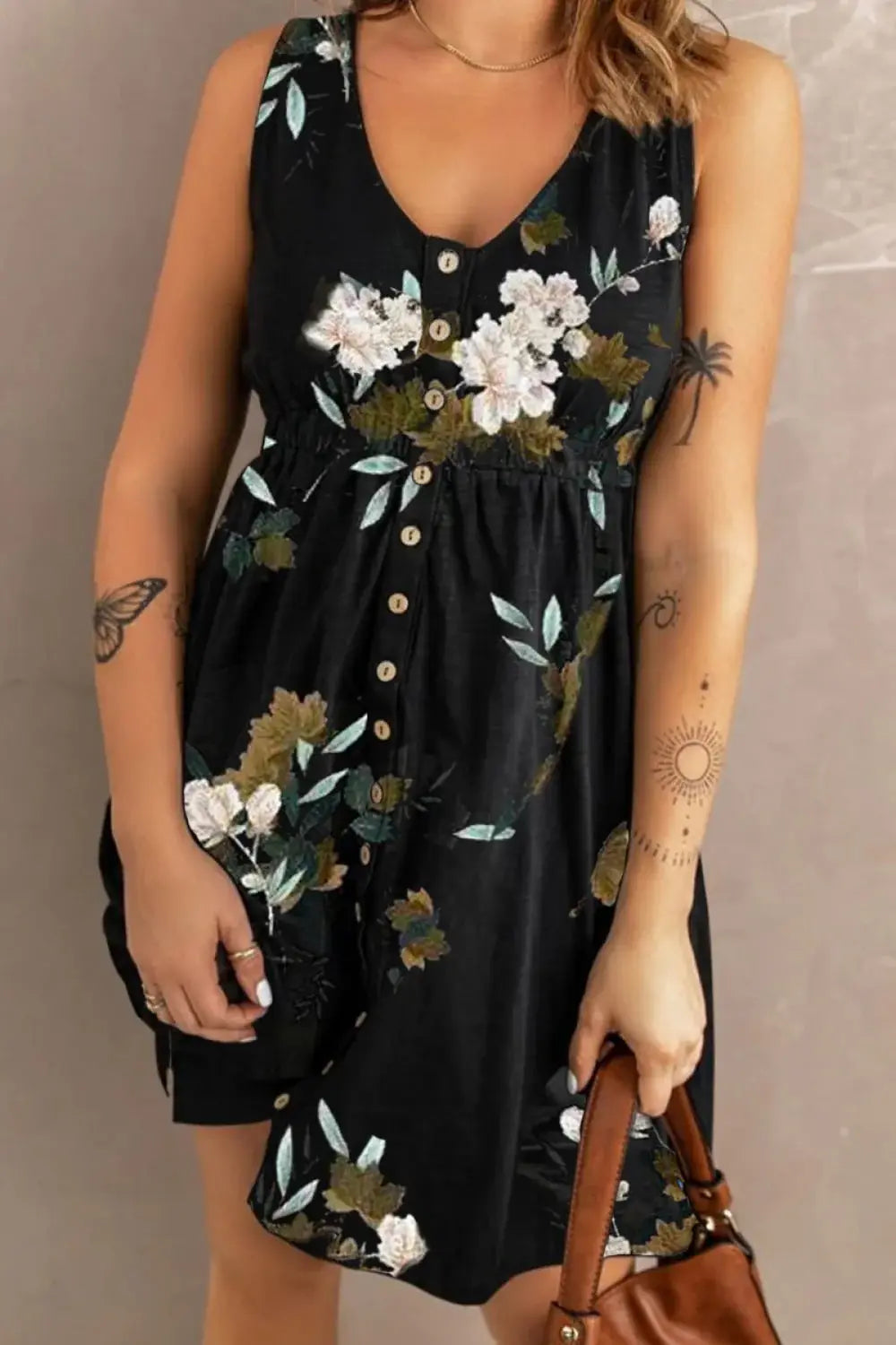 Double Take Printed Scoop Neck Sleeveless Buttoned Magic Dress with Pockets - Trendsi - Flyclothing LLC