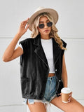 Pocketed Button Up Sleeveless Denim Jacket - Trendsi