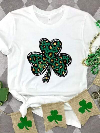 Lucky Clover Round Neck Short Sleeve T-Shirt - Trendsi - Flyclothing LLC