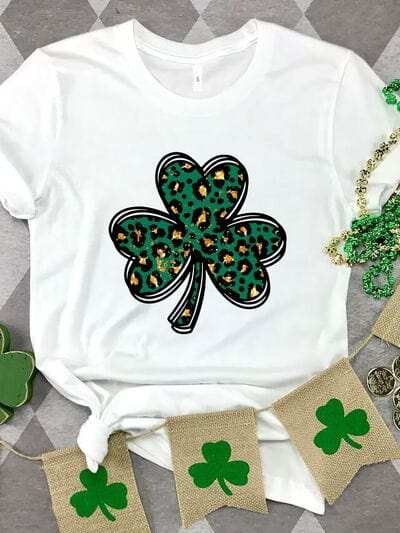 Lucky Clover Round Neck Short Sleeve T-Shirt - Trendsi - Flyclothing LLC