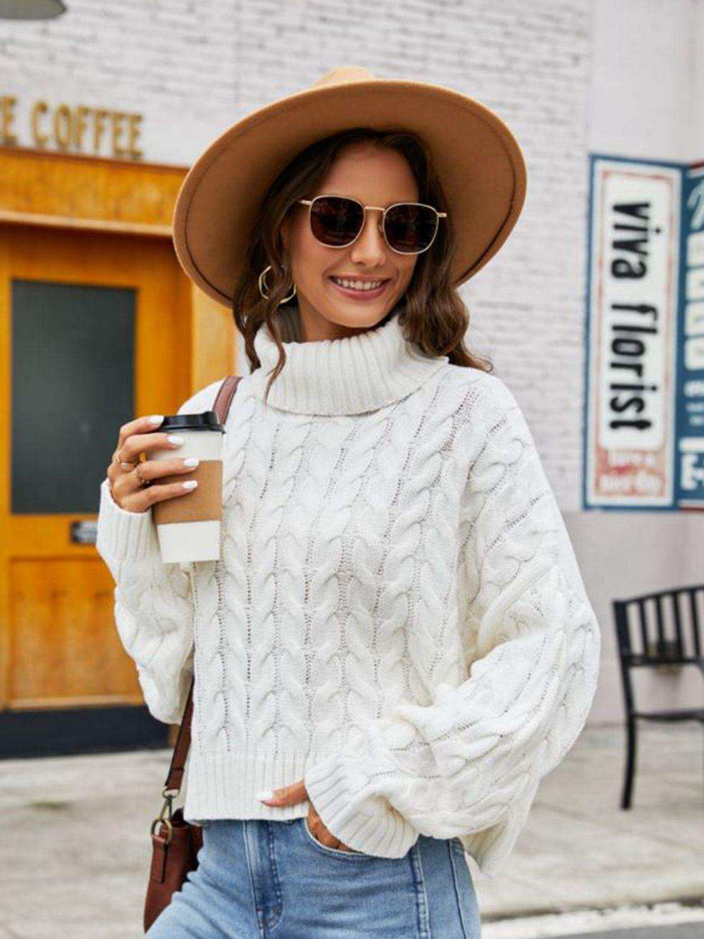 Turtle Neck Cable-Knit Sweater - Trendsi - Flyclothing LLC