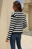 Striped Round Neck Button-Down Dropped Shoulder Cardigan - Trendsi - Flyclothing LLC