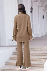 Drawstring Flounce Sleeve Shirt and Pants Set - Trendsi - Flyclothing LLC