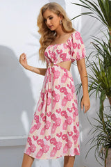 Floral Cutout Square Neck Puff Sleeve Dress - Trendsi - Flyclothing LLC