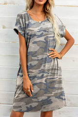 Scoop Neck Short Sleeve Pocket Dress - Trendsi - Flyclothing LLC