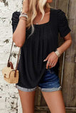 Eyelet Square Neck Puff Sleeve T-Shirt - Trendsi - Flyclothing LLC