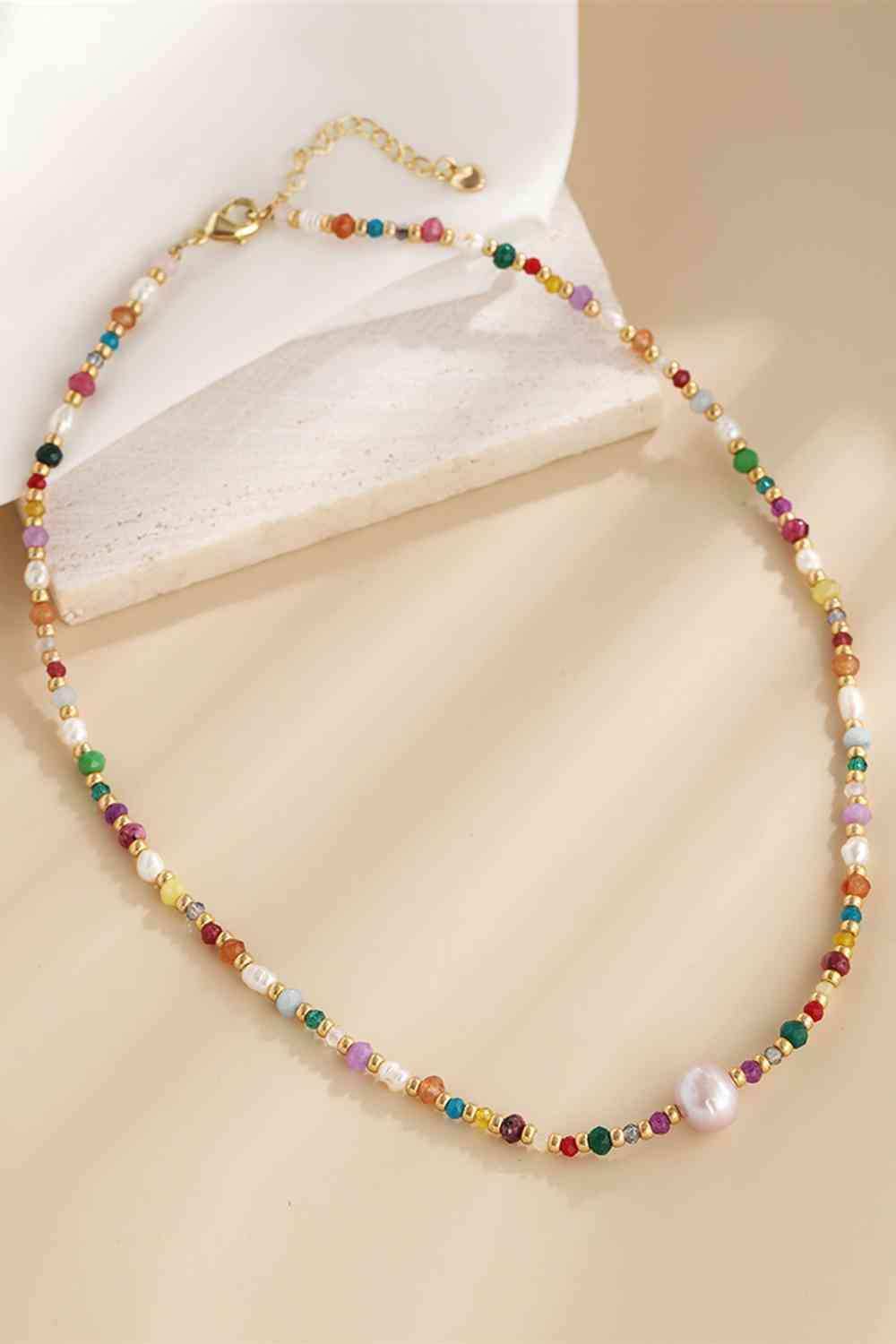 Multicolored Bead Necklace - Trendsi - Flyclothing LLC