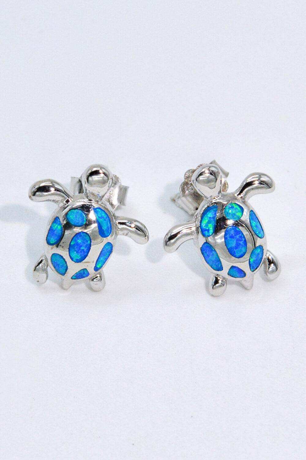 Opal Turtle Platinum-Plated Stud Earrings - Trendsi - Flyclothing LLC