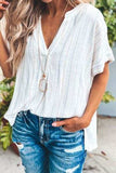Striped Notched Short Sleeve T-Shirt - Trendsi - Flyclothing LLC