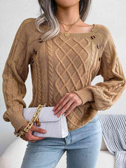 Decorative Button Cable-Knit Sweater - Trendsi