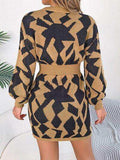 Contrast Round Neck Cutout Long Sleeve Mini Sweater Dress - Trendsi - Flyclothing LLC