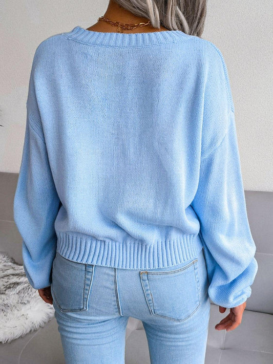 Cloud Print Button Down Ribbed Trim Cardigan - Trendsi