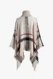 Plaid Turtleneck Raw Hem Poncho - Trendsi