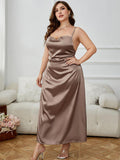 Plus Size Lace-Up Spaghetti Strap Split Night Dress - Trendsi