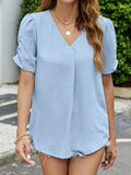 Ruched Short Sleeve V-Neck Blouse - Trendsi