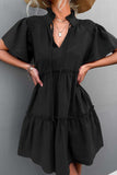 Frill Trim Smocked Tie Neck Dress - Trendsi - Flyclothing LLC