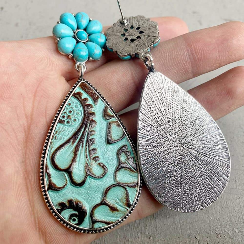 Turquoise Flower Teardrop Earrings - Trendsi - Flyclothing LLC