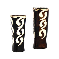 African Natural Bone Salt & Pepper Shakers, Traditional Batik Designs - Jedando