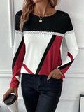 Contrast Round Neck Long Sleeve T-Shirt - Trendsi - Flyclothing LLC