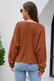 V-Neck Drop Shoulder Long Sleeve Knit Top - Trendsi - Flyclothing LLC