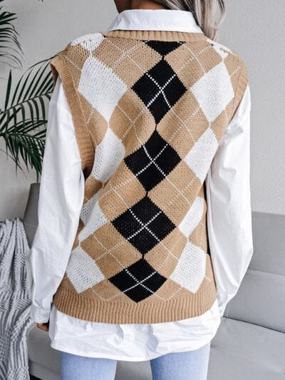 Plaid V-Neck Sweater Vest - Trendsi