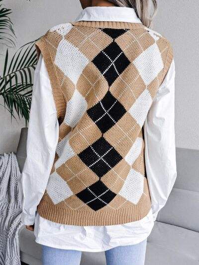 Plaid V-Neck Sweater Vest - Trendsi - Flyclothing LLC