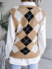Plaid V-Neck Sweater Vest - Trendsi
