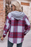 Plaid Dropped Shoulder Hooded Jacket - Trendsi - Flyclothing LLC
