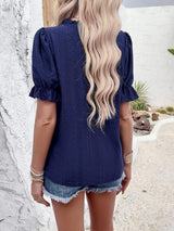 Eyelet Mock Neck Flounce Sleeve Blouse - Trendsi - Flyclothing LLC