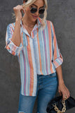 Striped Button-Up Curved Hem Shirt with Breast Pocket - Trendsi - Flyclothing LLC