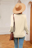 Contrast V-Neck Long Sleeve Blouse - Trendsi - Flyclothing LLC