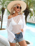 Openwork Boat Neck Long Sleeve Cover Up - Trendsi - Flyclothing LLC