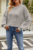 Round Neck Dropped Shoulder Sweater - Trendsi - Flyclothing LLC