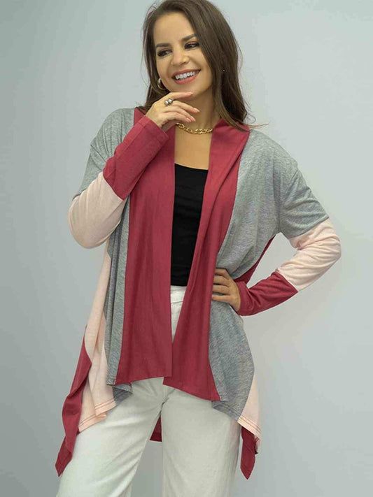 Color Block Open Front Cardigan - Trendsi - Flyclothing LLC