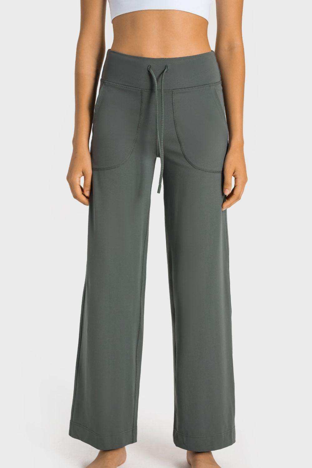 Drawstring Waist Wide Leg Sports Pants with Pockets - Trendsi - Flyclothing LLC
