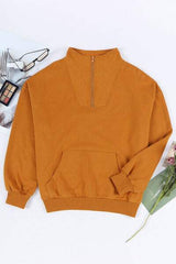 Quarter Zip Dropped Shoulder Sweatshirt - Trendsi - Flyclothing LLC