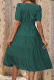V-Neck Button Up Balloon Sleeve Midi Dress - Flyclothing LLC