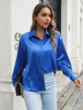 Button Up Collared Neck Long Sleeve Shirt - Trendsi